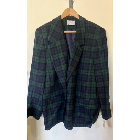NWT Vintage Pendleton Blue Green Scottish Tartan Wool Blazer Skirt Set Size 20W - Picture 2 of 12